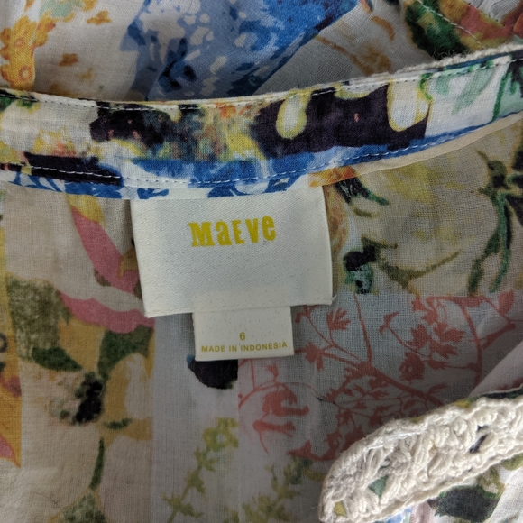 Anthro Maeve Floral Crochet Trim Babydoll Blouse 6 - Picture 8 of 8